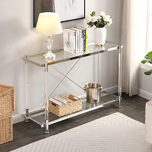 Console Sofa Table with Glass Tabletop and Acrylic Legs F9489