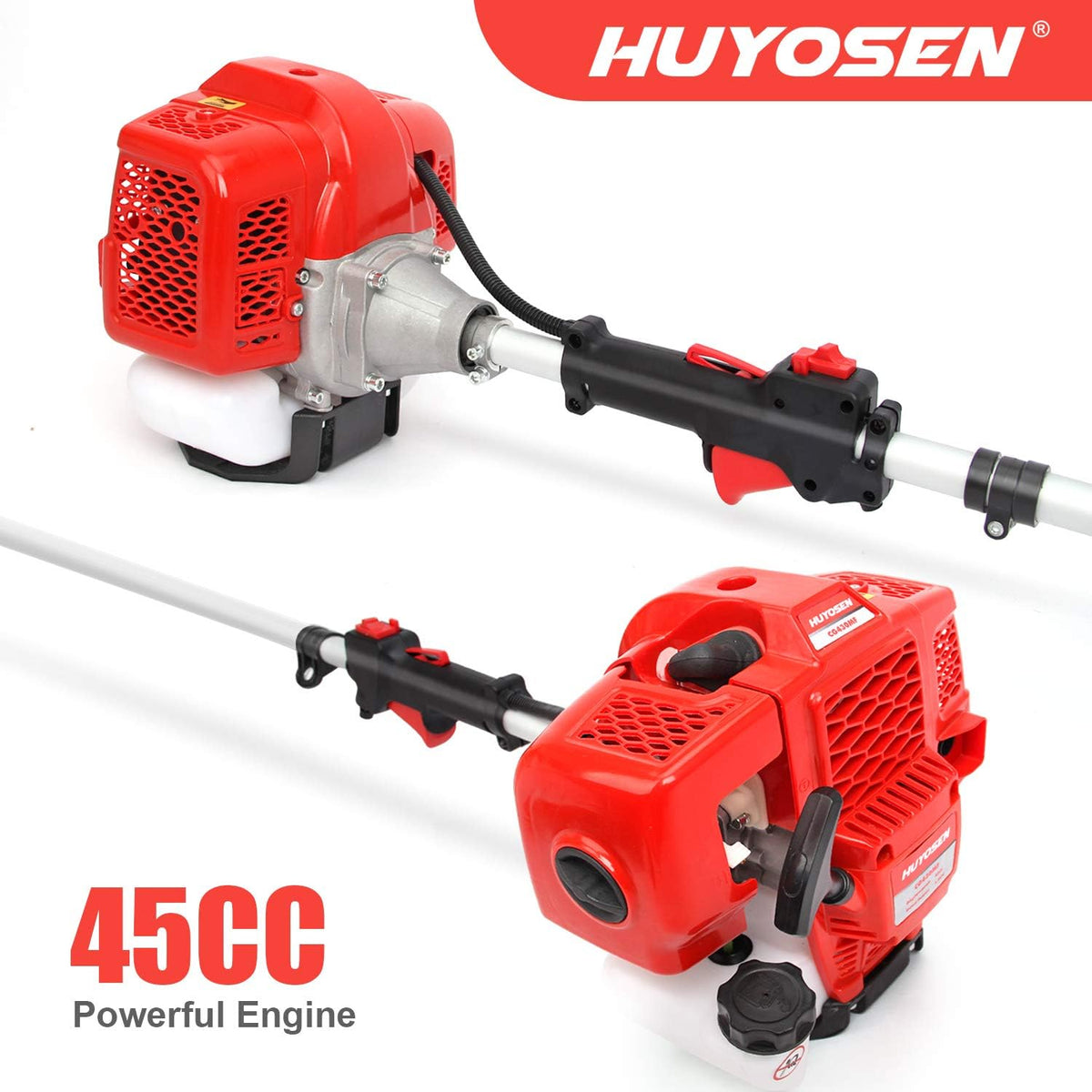 Gas Pole Saw 45CC 2-Cycle 8.2 FT to 11.4 FT Extension 5 in 1 Weeder Eater Hedge Trimmer Chainsaw Brush Cutter 3T Blade B9648