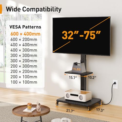 White Tilt & Swivel Rolling TV Stand with Power Outlet U39433
