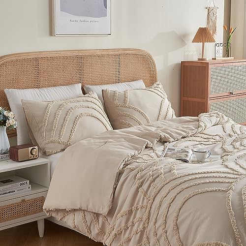 Twin XL Beige Tufted Rainbow Microfiber Comforter Set with 1 Pillowcase T50304