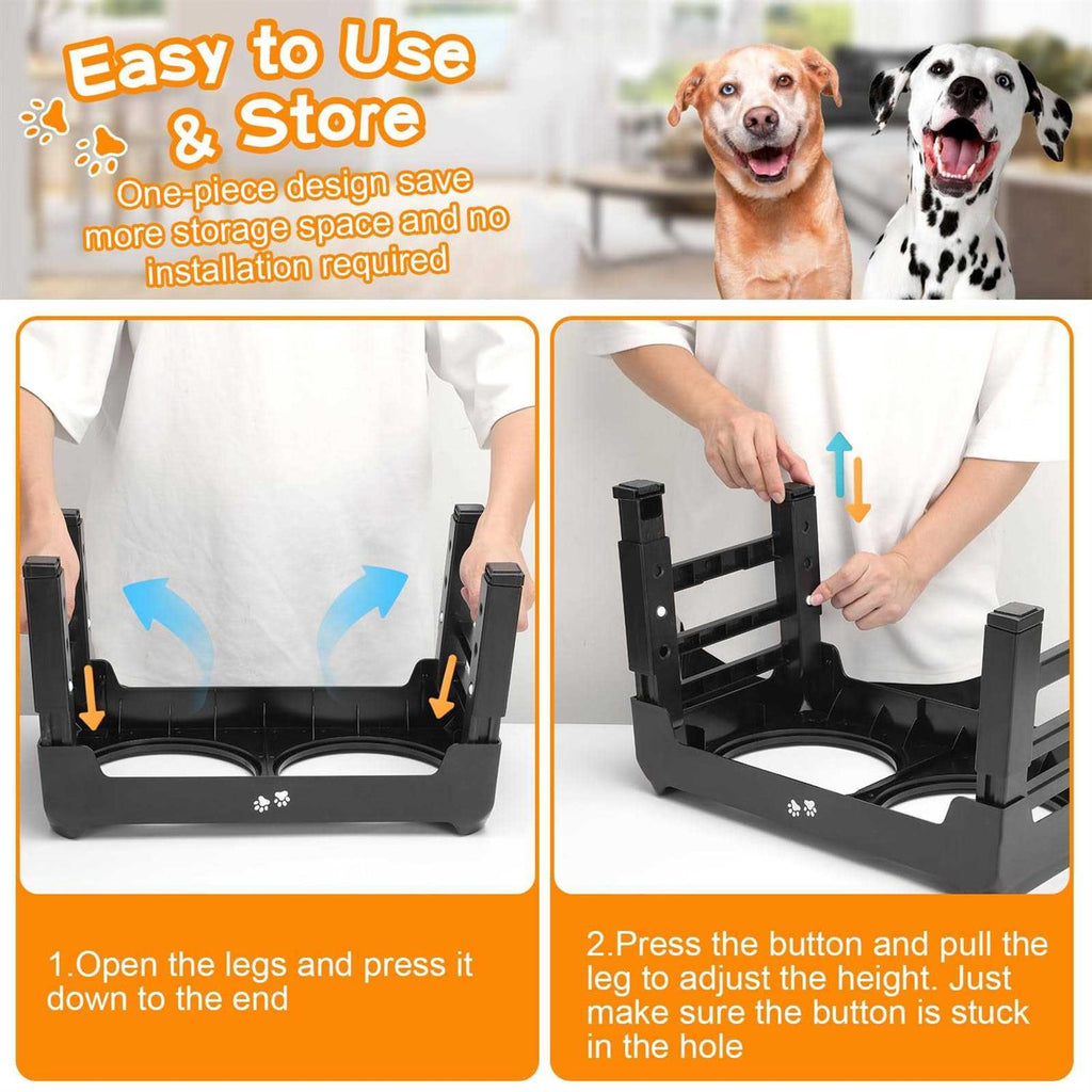 4 Height Adjustable Raised Dog Bowls with 2 Stainless Steel Bowls O951428