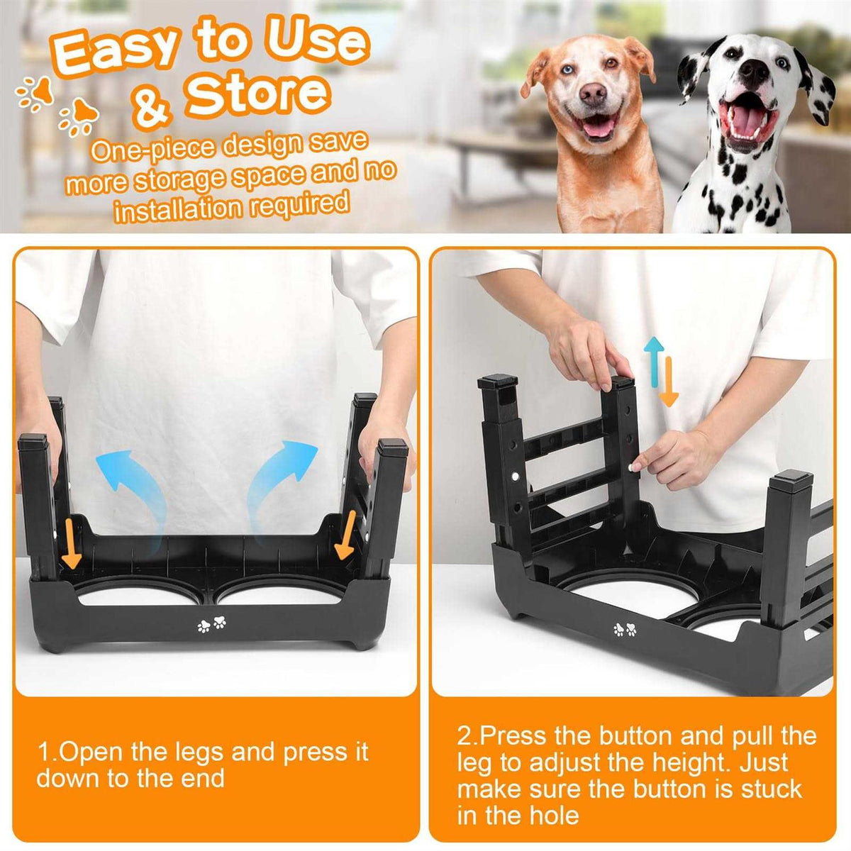 4 Height Adjustable Raised Dog Bowls with 2 Stainless Steel Bowls O951428