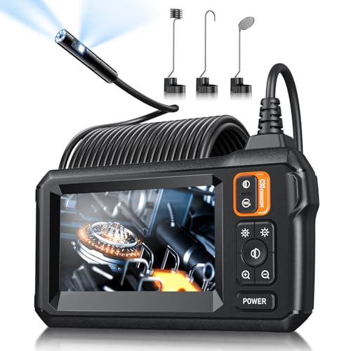 Endoscope Camera with 4.3" IPS Screen, 1920P HD, 16.4FT Semi-Rigid Cord, IP67 Waterproof (Orange) P346