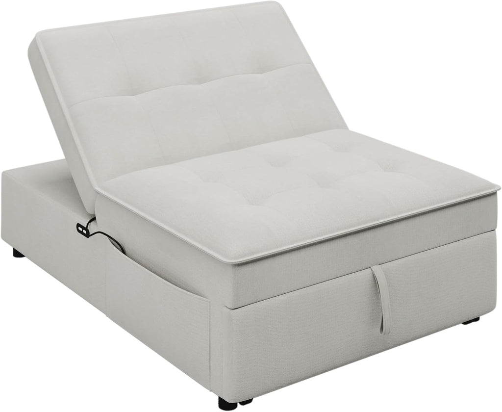 White 4-in-1 Folding Ottoman Bed with Storage Pocket and USB Port K2033