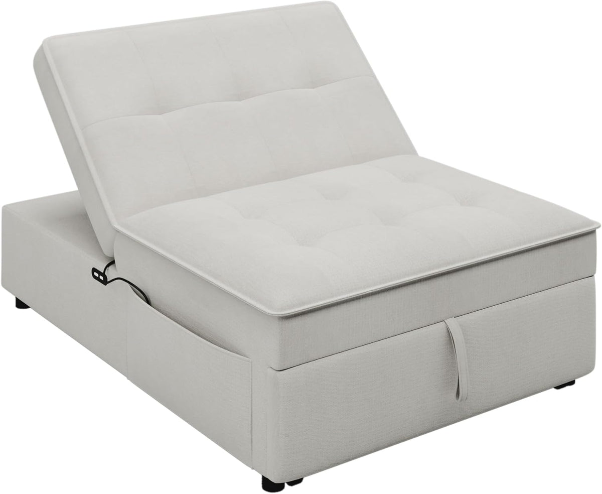 White 4-in-1 Folding Ottoman Bed with Storage Pocket and USB Port K2033