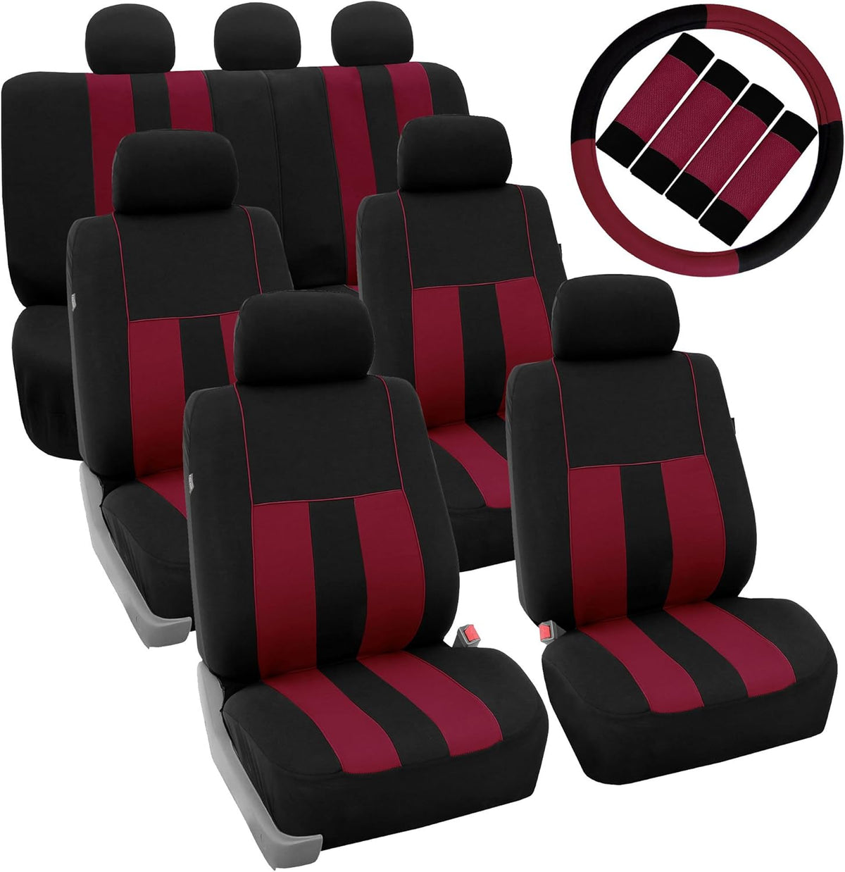 Blue Black Striped Car Seat Covers and Steering Wheel Cover Set D428355