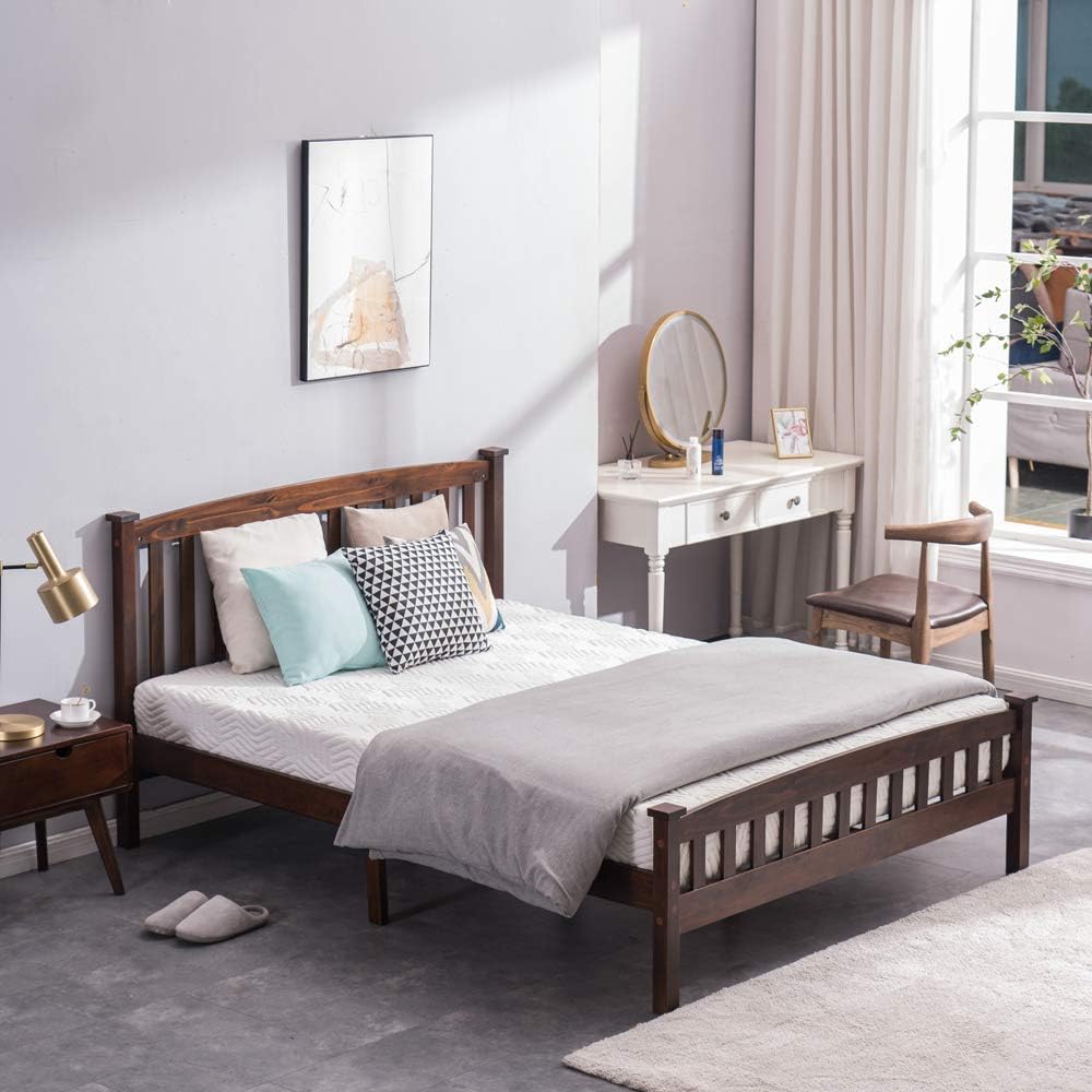 Walnut Queen Slatted Platform Bed with Headboard E25046