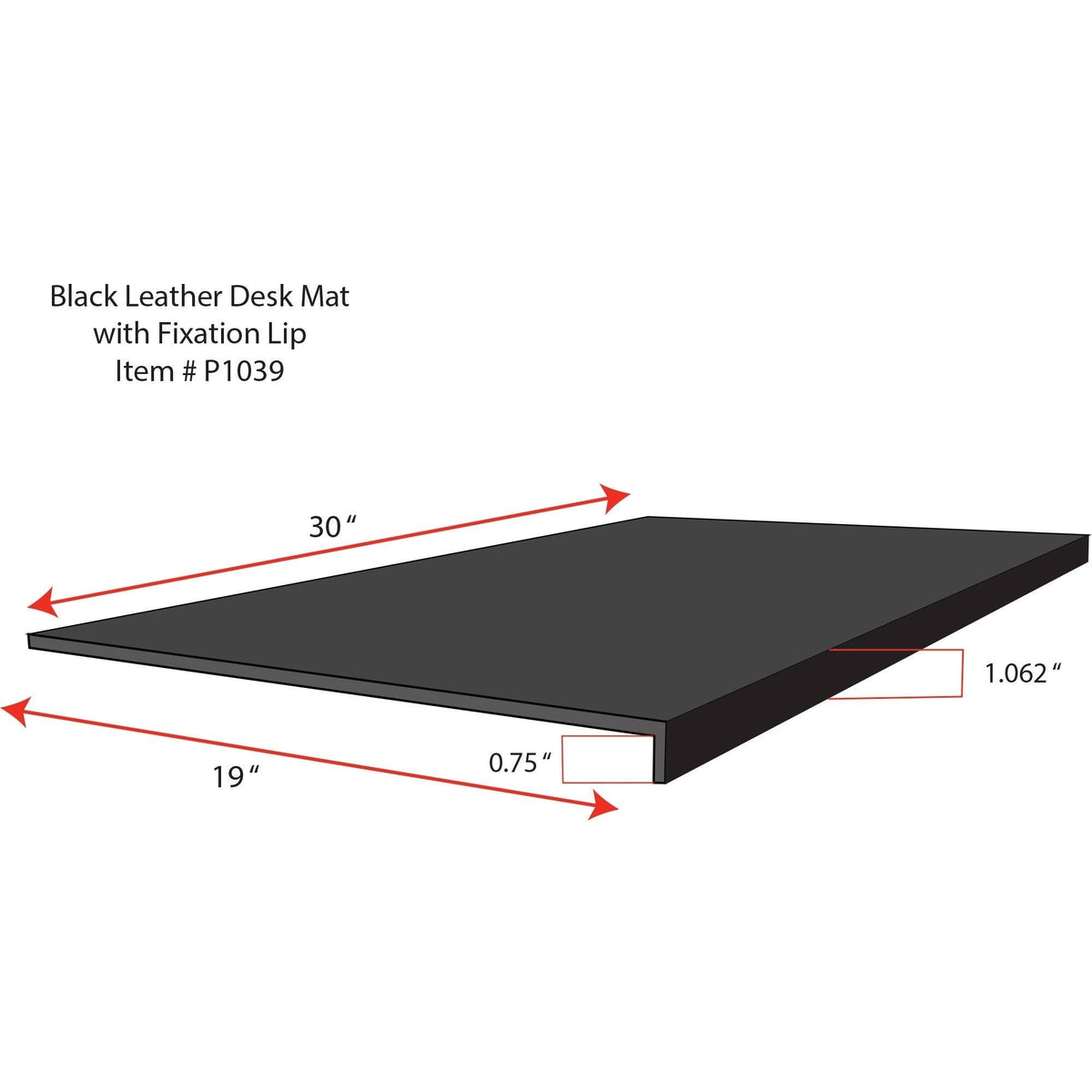 Black Leather Desk Mat with Fixation Lip W977903