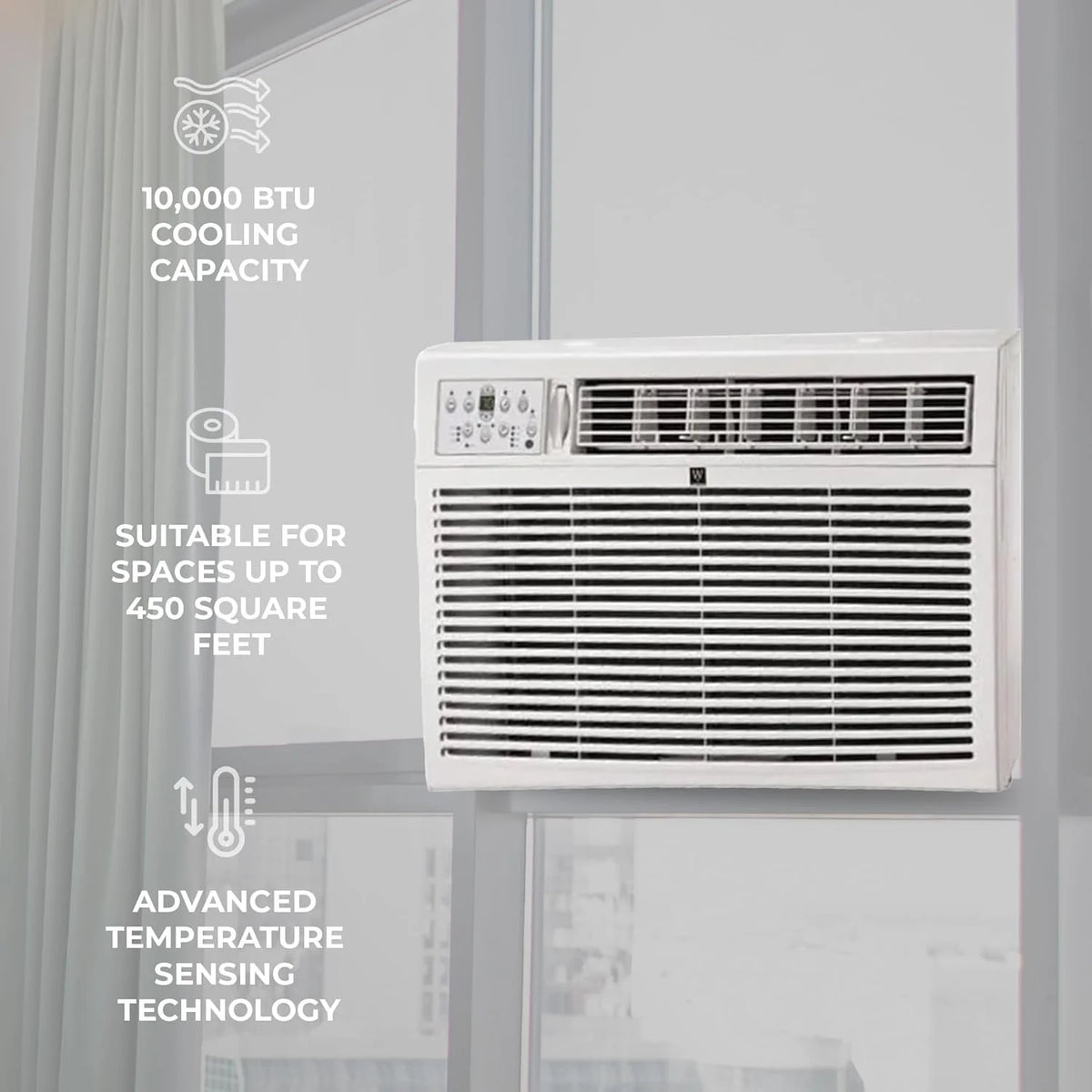 Single Phase Window Air Conditioner Unit with LED Display and Installation Kit, White J870517