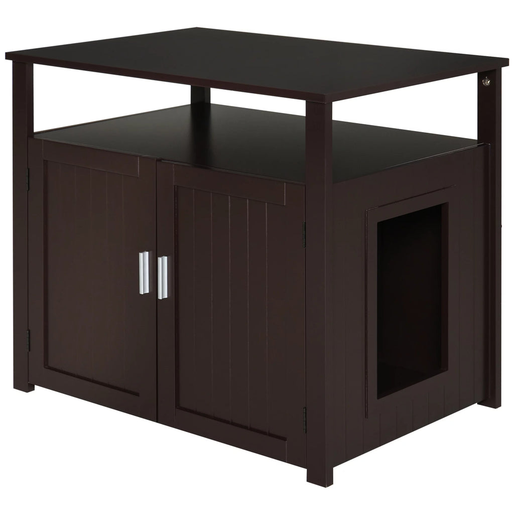 Wooden Cat Litter Box Enclosure with Adjustable Interior Wall P9889