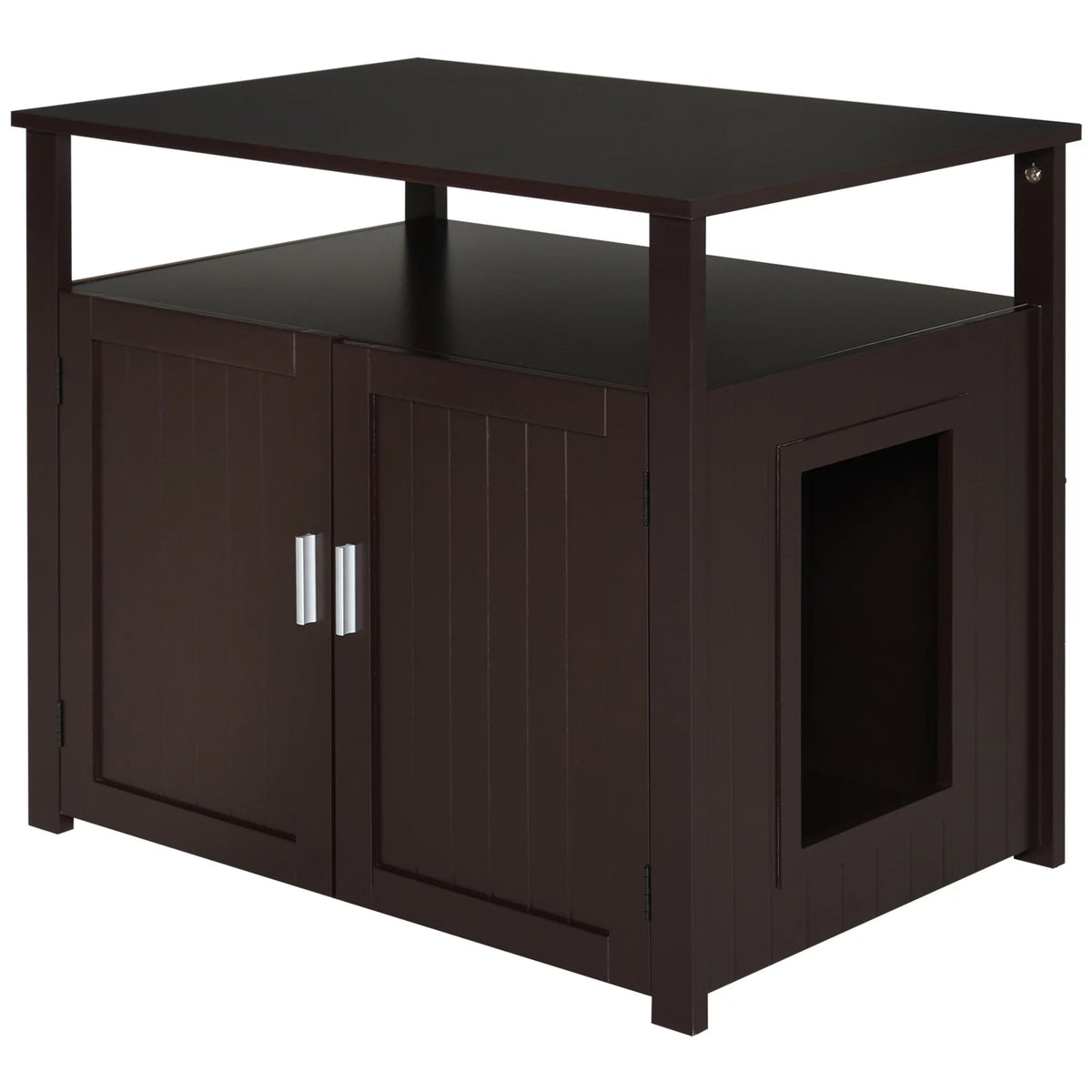 Wooden Cat Litter Box Enclosure with Adjustable Interior Wall P9889