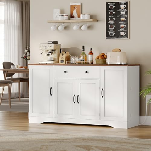White Buffet Cabinet with Charging Station and Adjustable Shelves M480