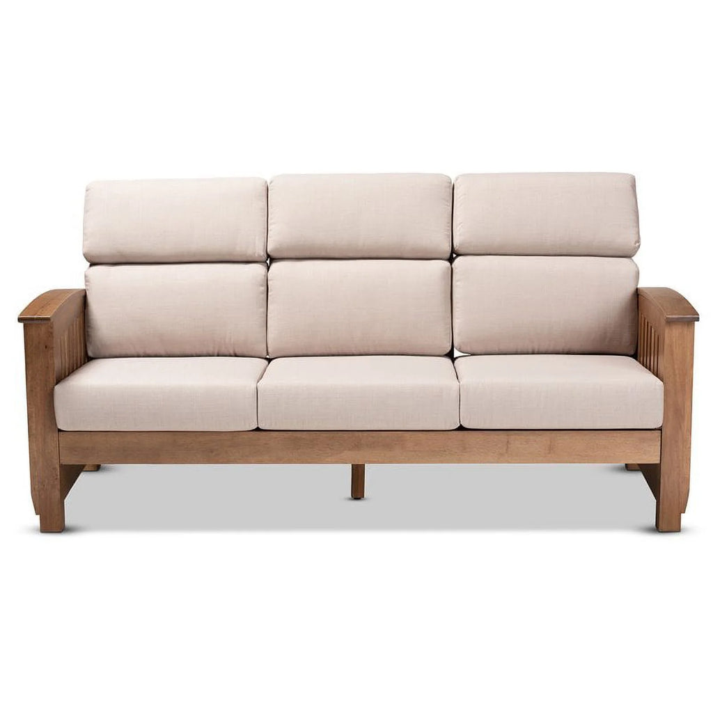 Modern Wood Fabric 3-Seater Sofa in Taupe Walnut Brown R4597