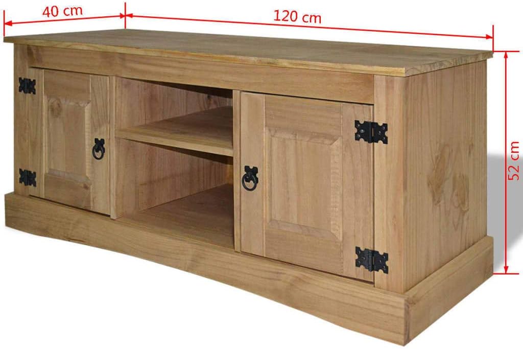 Solid Pinewood TV Cabinet Brown Media Sideboard K12194