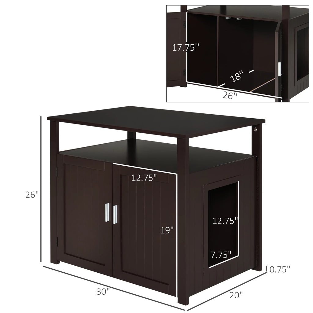 Wooden Cat Litter Box Enclosure with Adjustable Interior Wall P9889