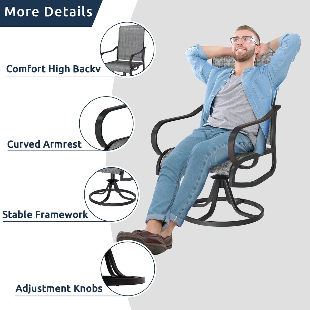 Grey White Set of 2 High Back Padded Swivel Patio Chairs Y6411