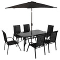 Black Patio Dining Set for Six with Umbrella O6352