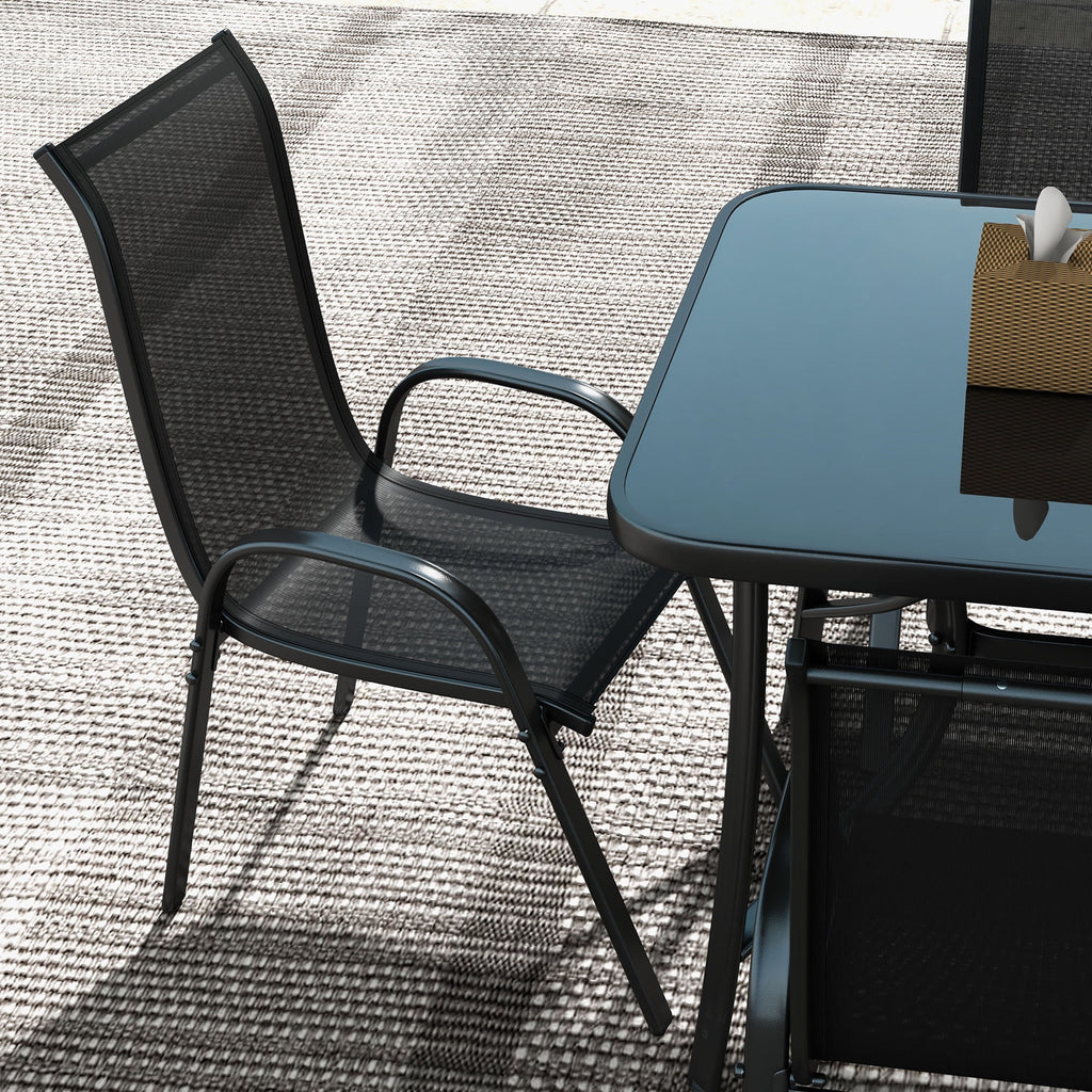 Black Patio Dining Set for Six with Umbrella O6352