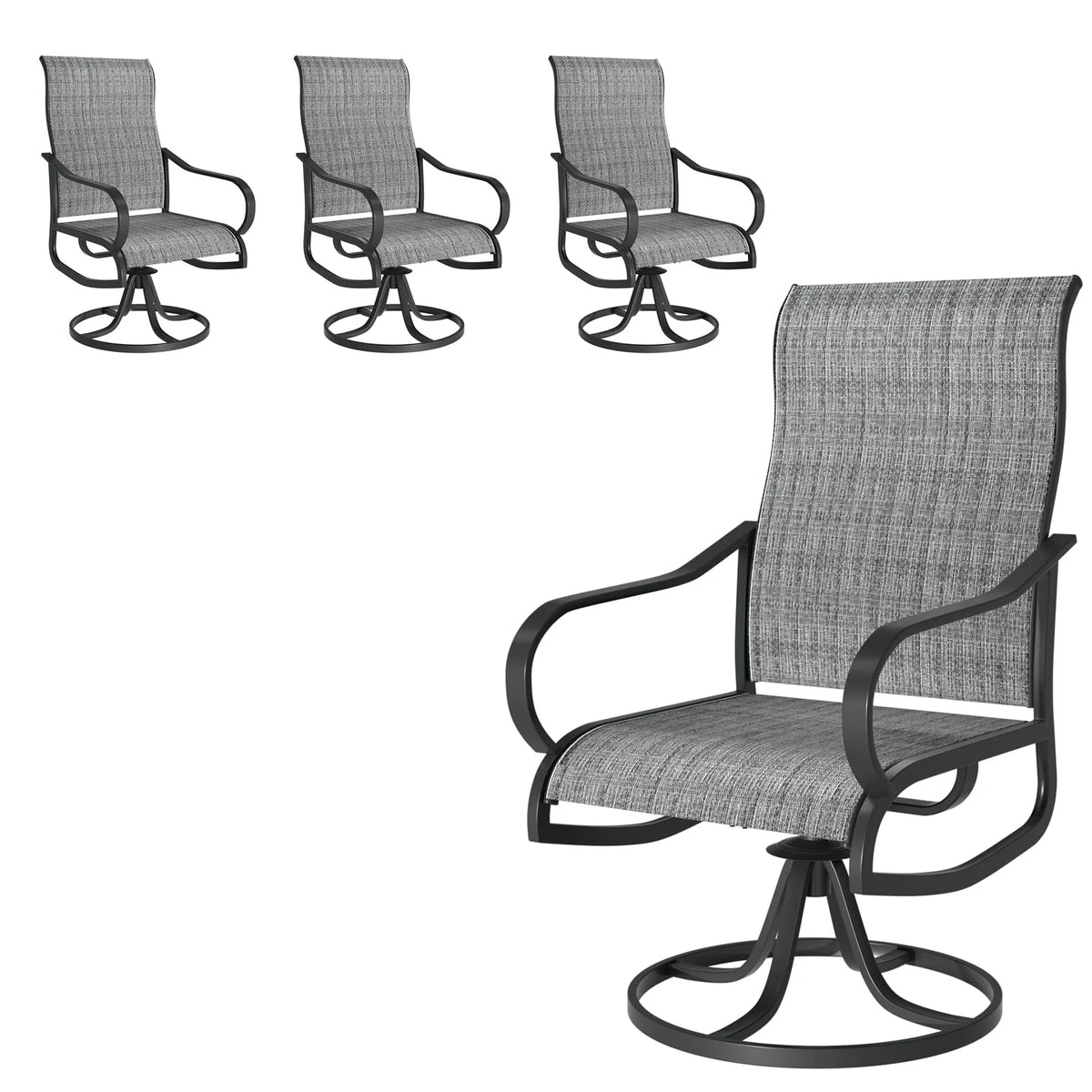 Grey White Set of 2 High Back Padded Swivel Patio Chairs Y6411