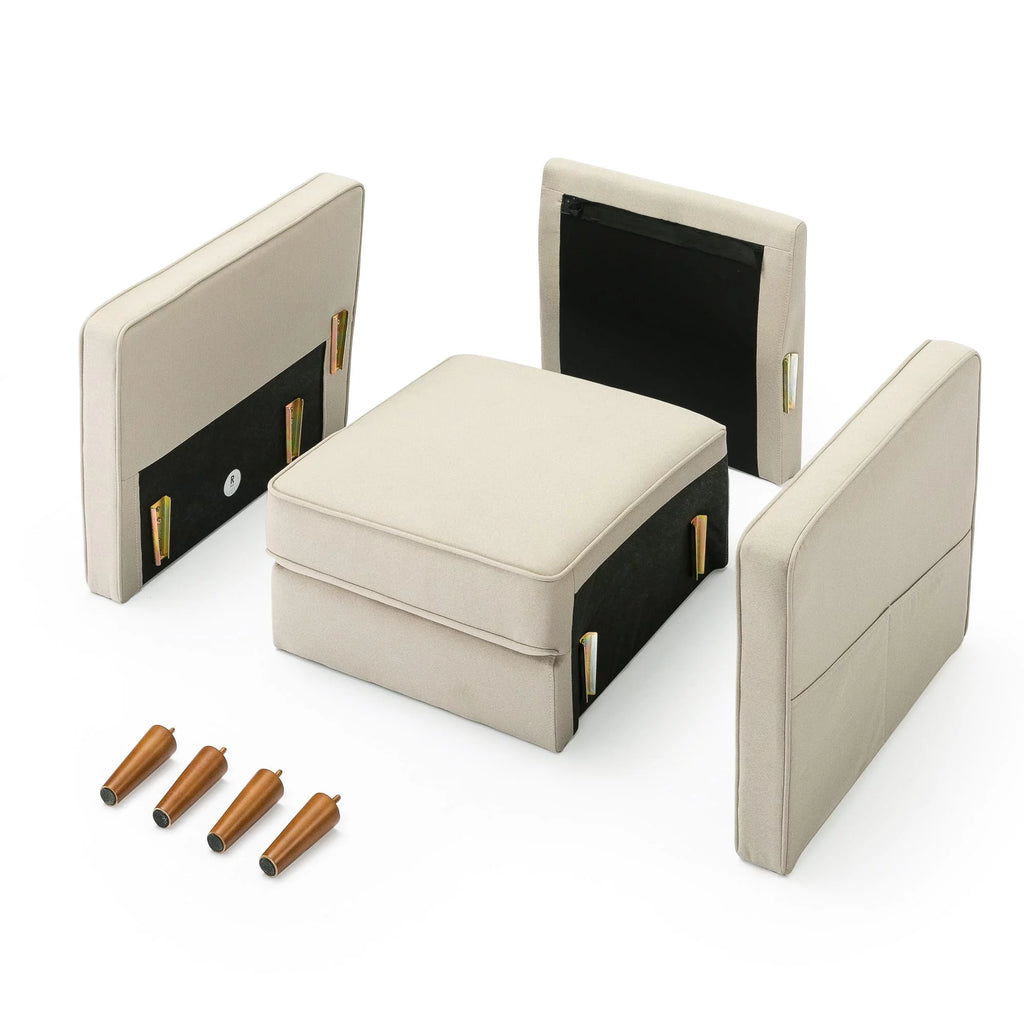 Sand Gray Beige Fabric Armchair with Armrest Pockets H133044