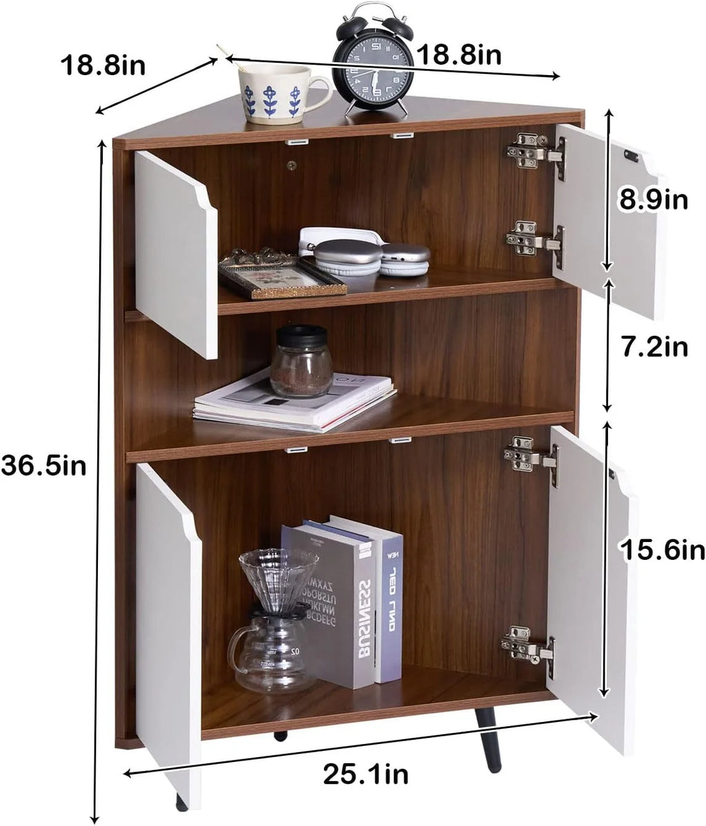 4-Tier Wood Corner Storage Cabinet with 4-Door Cabinet & 1 Cube O4222