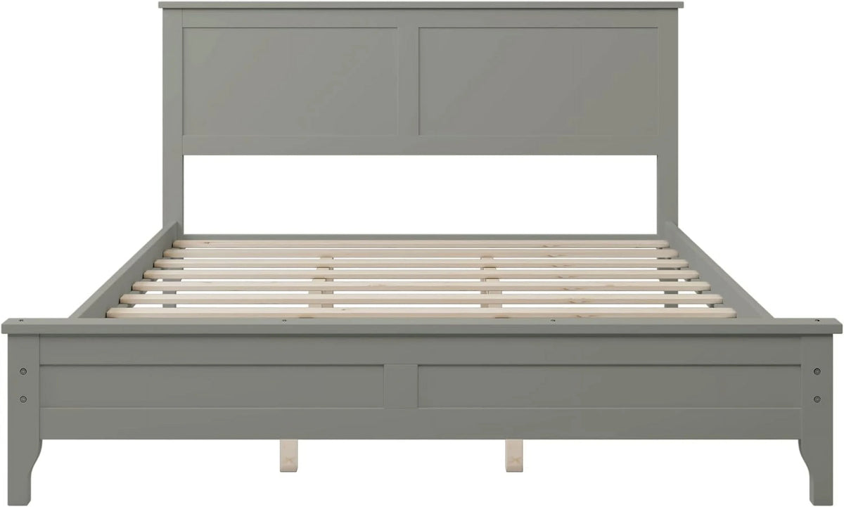 Queen Size Gray Wood Platform Bed Frame with Headboard G97164