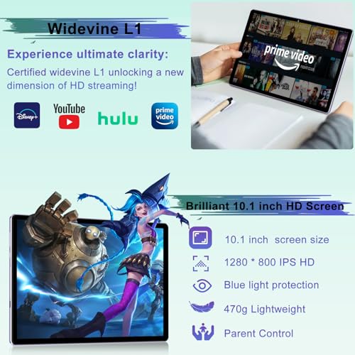 Android 14 Tablet with Keyboard 20GB+128GB 10.1 Inch Octa-Core 2-in-1 HD IPS Display Black W804