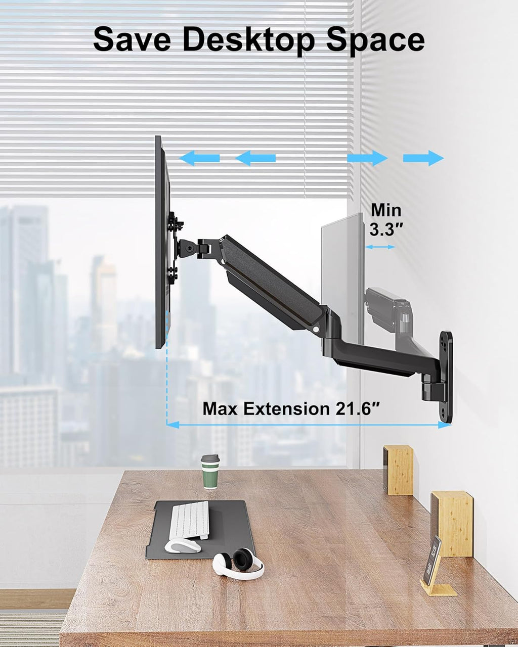Monitor Wall Mount for Max 35 Inch Screen, Full Motion Gas Spring Arm R67511