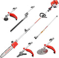 Gas Pole Saw 45CC 2-Cycle 8.2 FT to 11.4 FT Extension 5 in 1 Weeder Eater Hedge Trimmer Chainsaw Brush Cutter 3T Blade B9648