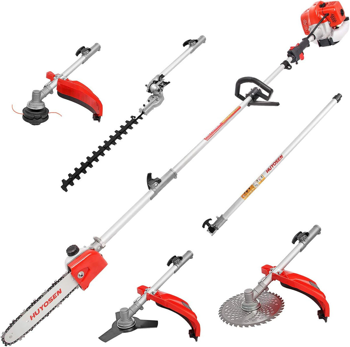 Gas Pole Saw 45CC 2-Cycle 8.2 FT to 11.4 FT Extension 5 in 1 Weeder Eater Hedge Trimmer Chainsaw Brush Cutter 3T Blade B9648