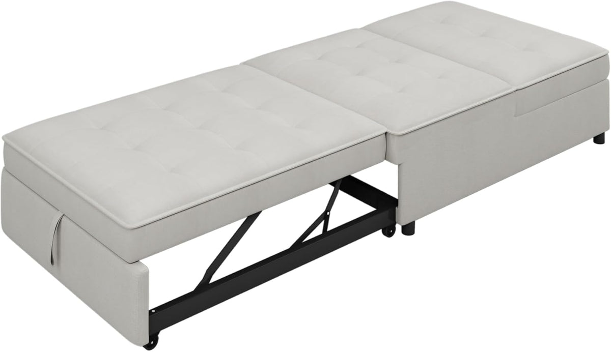 White 4-in-1 Folding Ottoman Bed with Storage Pocket and USB Port K2033