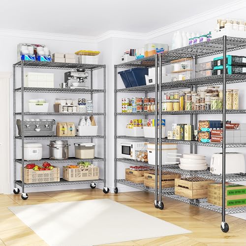 82" H X45 W X18 D 6 Tier Adjustable Metal Shelving with Wheels, Black R466