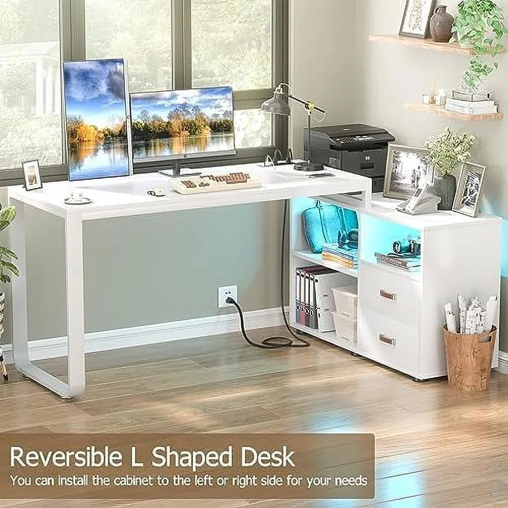 L Shaped Desk with File Cabinet 55 Inch Espresso S551