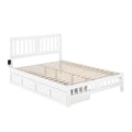 White Wood Queen Bed with Footboard and 2 Drawers U57954