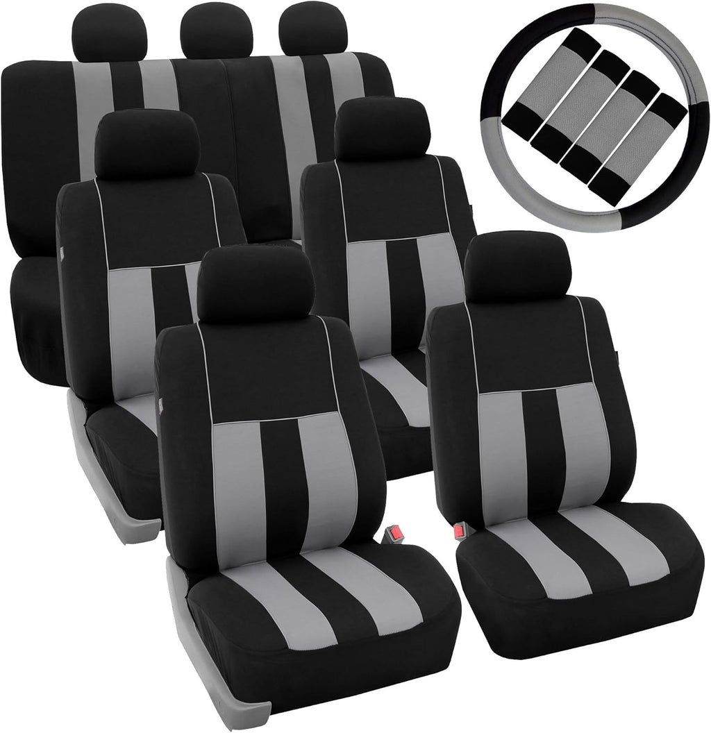 Blue Black Striped Car Seat Covers and Steering Wheel Cover Set D428355