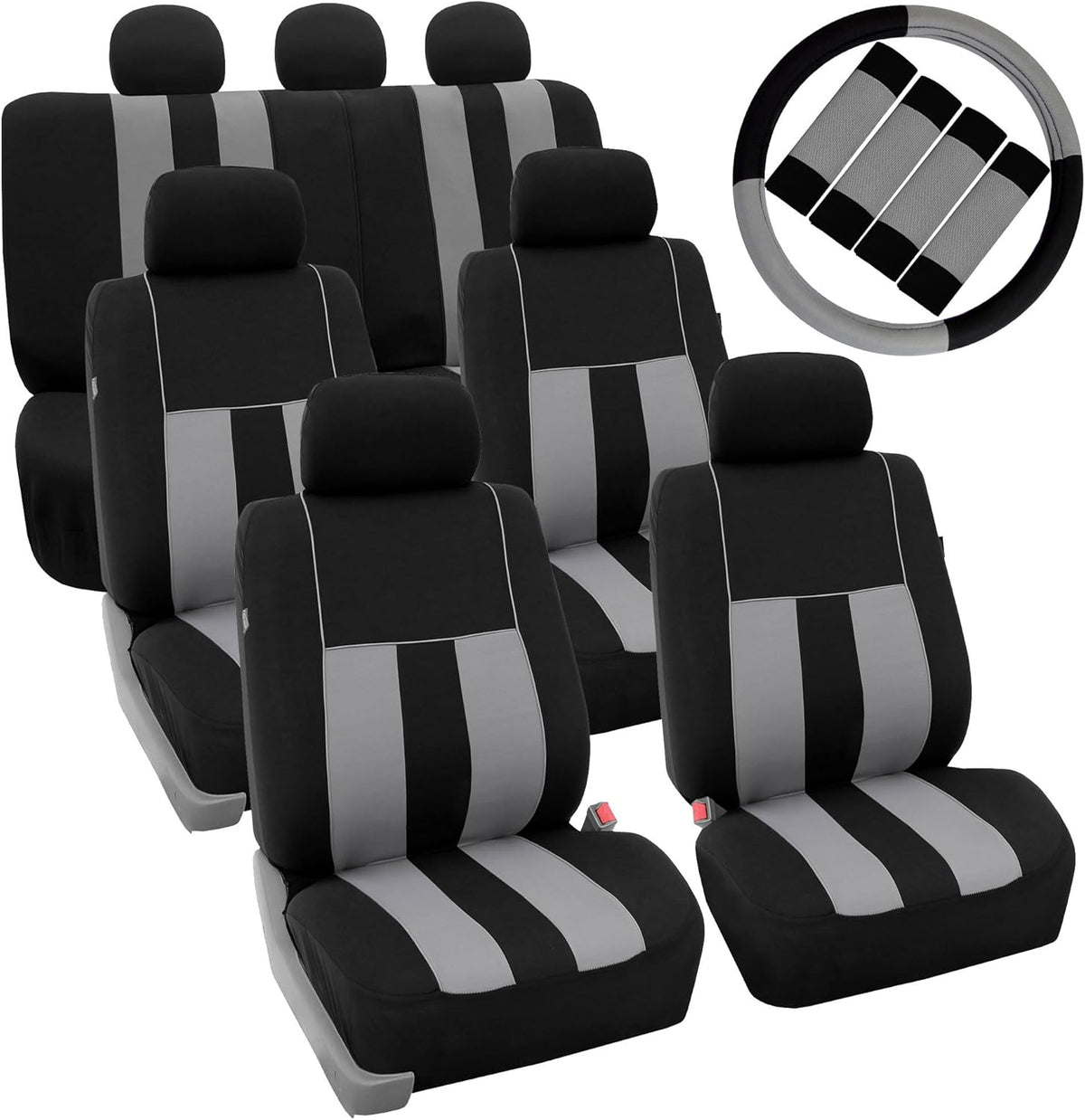 Blue Black Striped Car Seat Covers and Steering Wheel Cover Set D428355