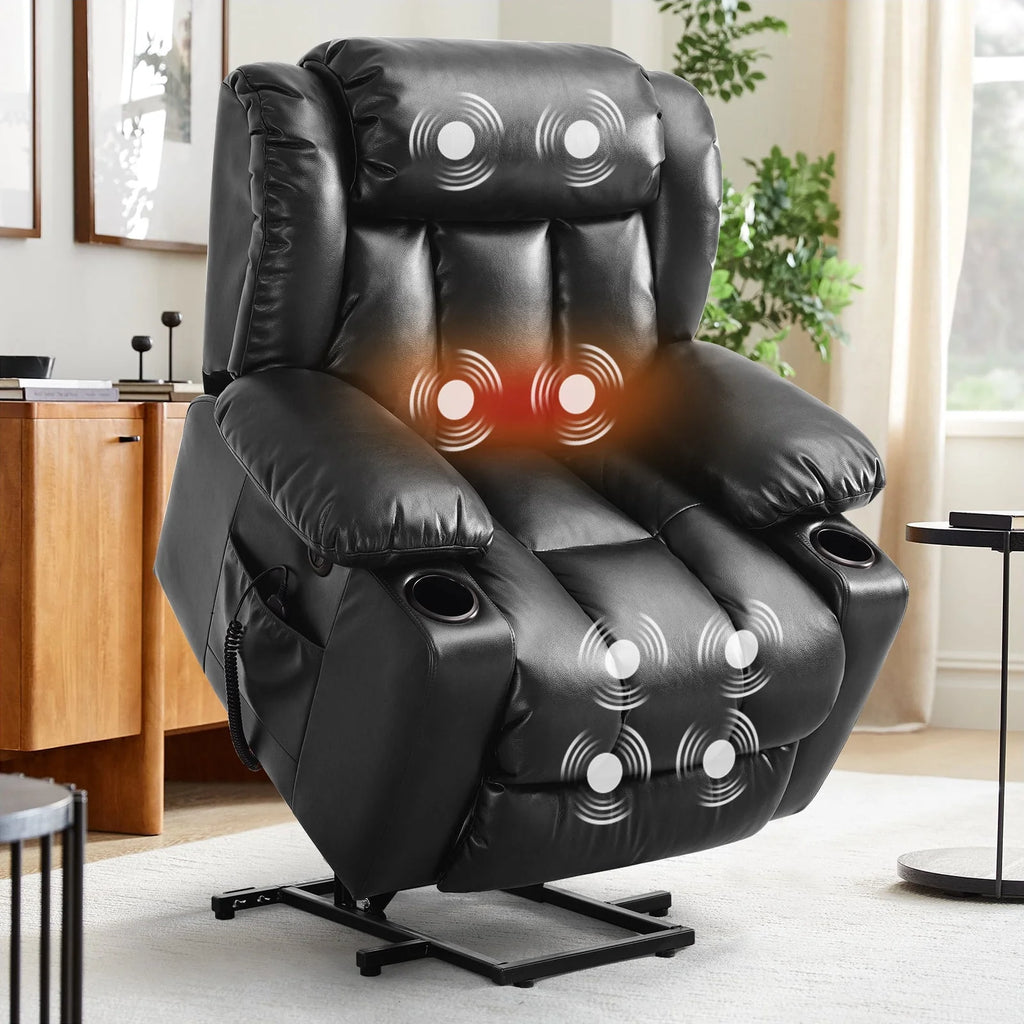 Large Power Lift Recliner Chair with Heat and Massage Leather Grey T240