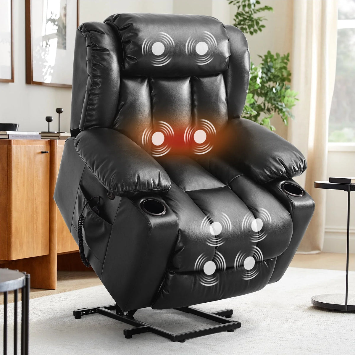 Large Power Lift Recliner Chair with Heat and Massage Leather Grey T240
