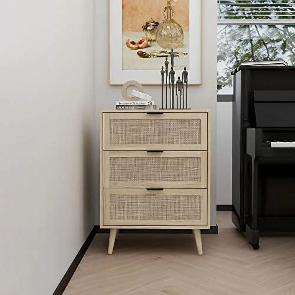 3 Drawer Rattan Dresser with Solid Wood Legs N705493