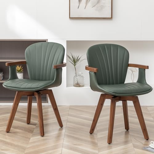 Set of 2 Gray Fabric Faux Leather Dining Chairs with Arms M202