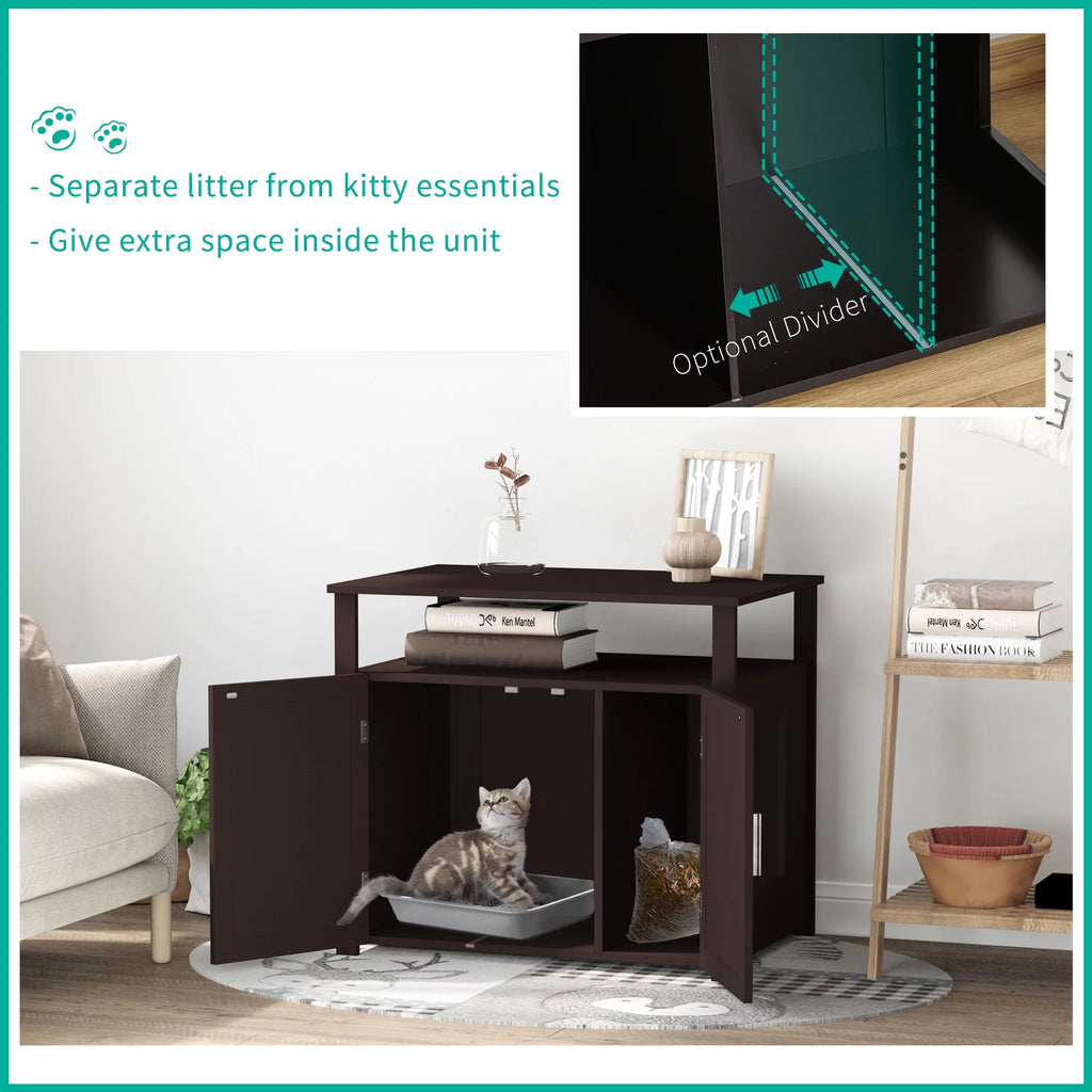 Wooden Cat Litter Box Enclosure with Adjustable Interior Wall P9889