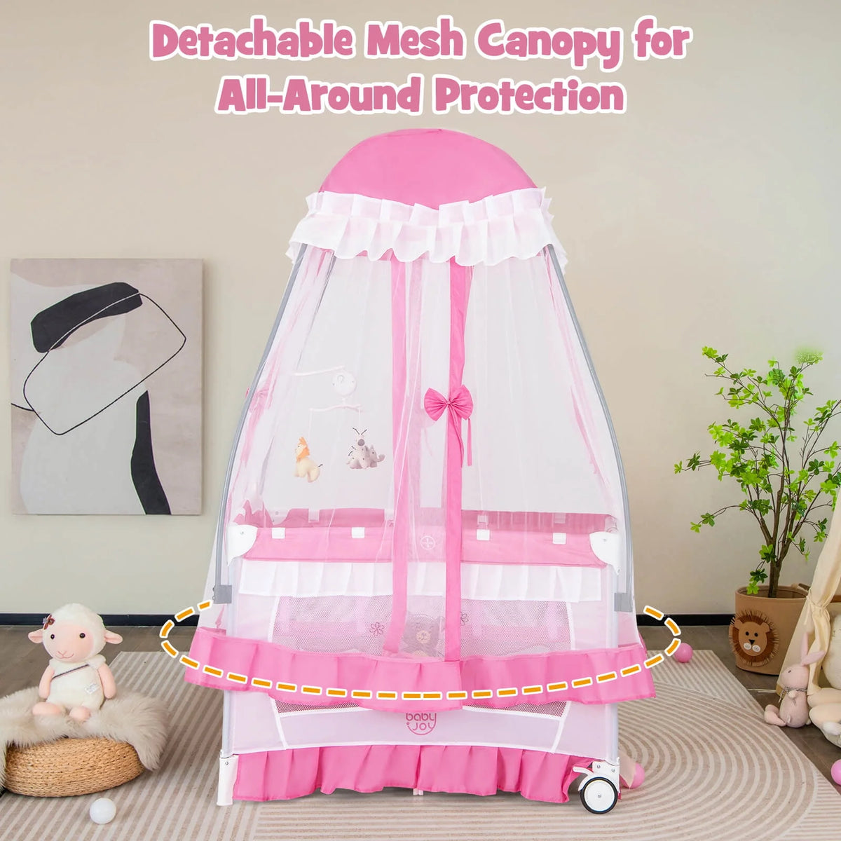 Portable 4 in 1 Baby Playard Crib with Changing Table Pink F5499