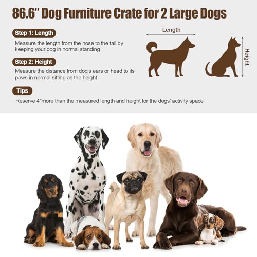 Wooden Double Dog Crate Furniture with Storage Shelves U58594