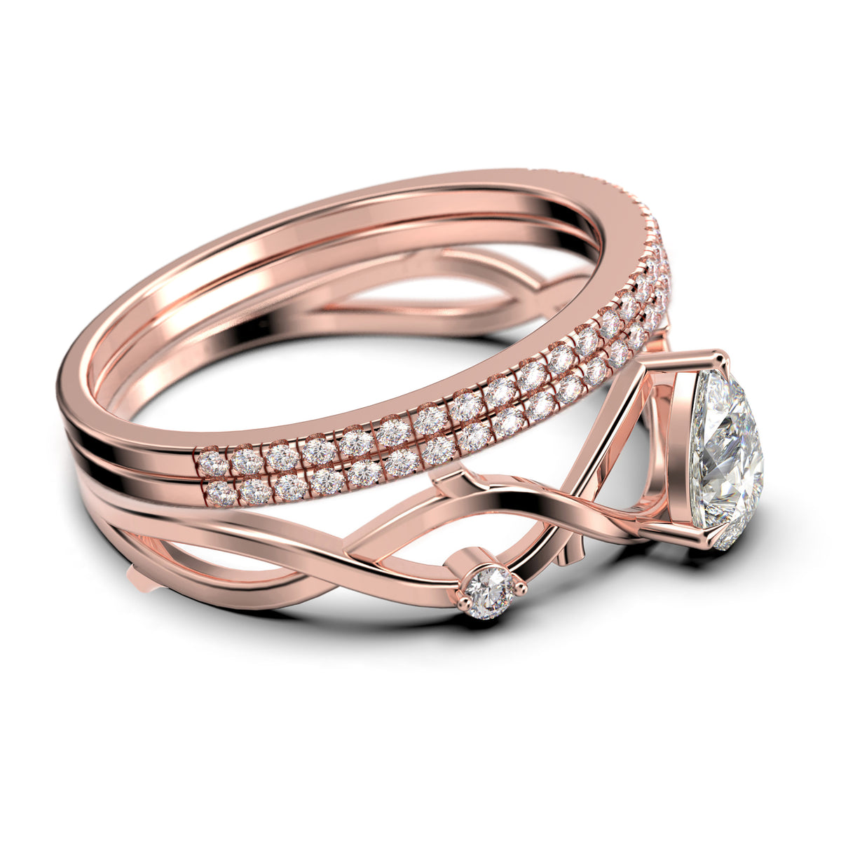2.10 Carat Pear Cut Moissanite Engagement Ring in 925 Sterling Silver with 18k Rose Gold Plating U473
