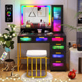 Black Vanity Set with 6 Drawers and Stool H99061