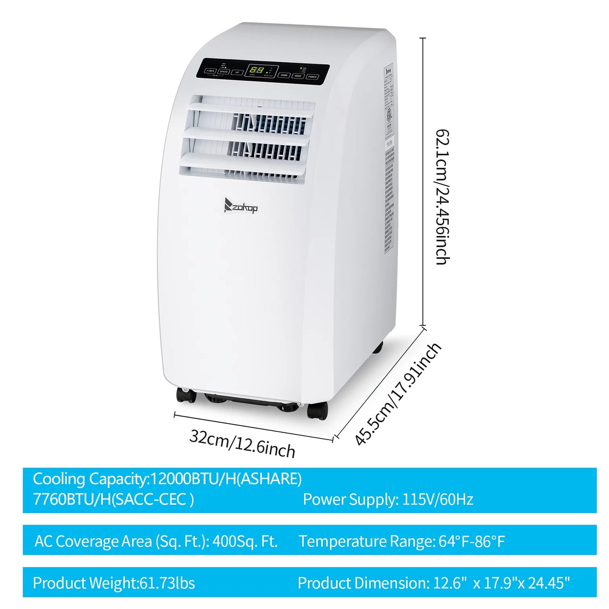 Portable Air Conditioner 7760BTU with Remote Control, White I857
