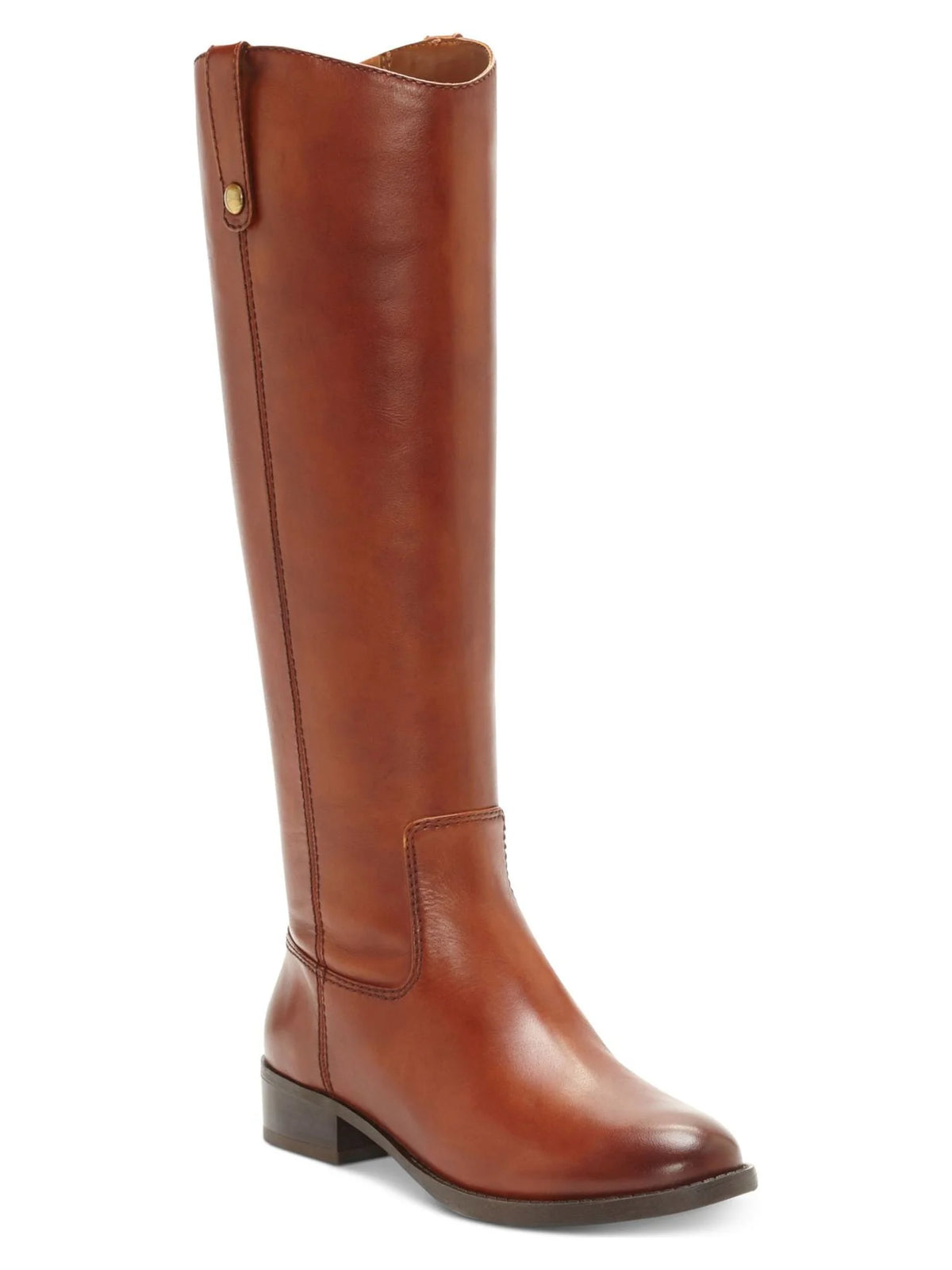 Brown Leather Zip-Up Block Heel Riding Boot A565