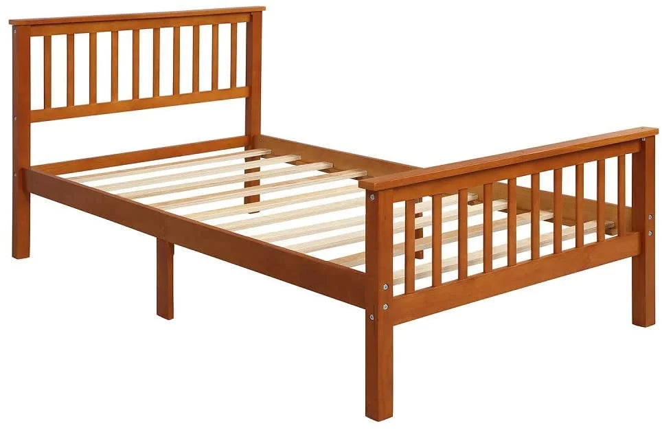 Pine Wood Low Profile Platform Bed, Twin, Oak M66444
