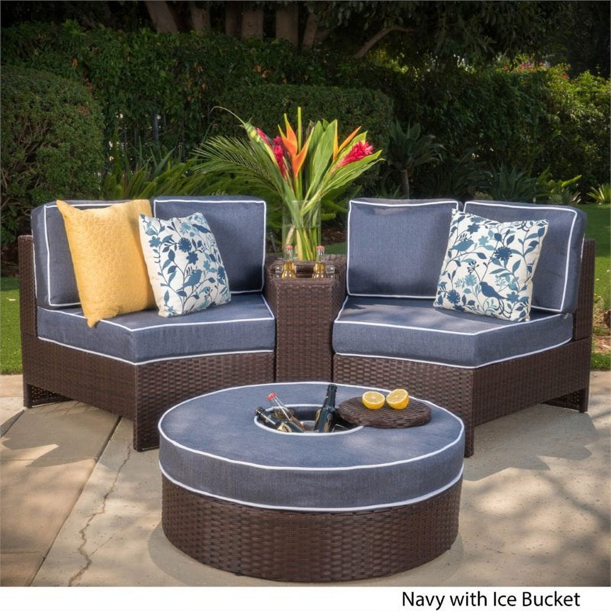 Navy Blue 4 Piece Outdoor Wicker Sectional Sofa Set B378509
