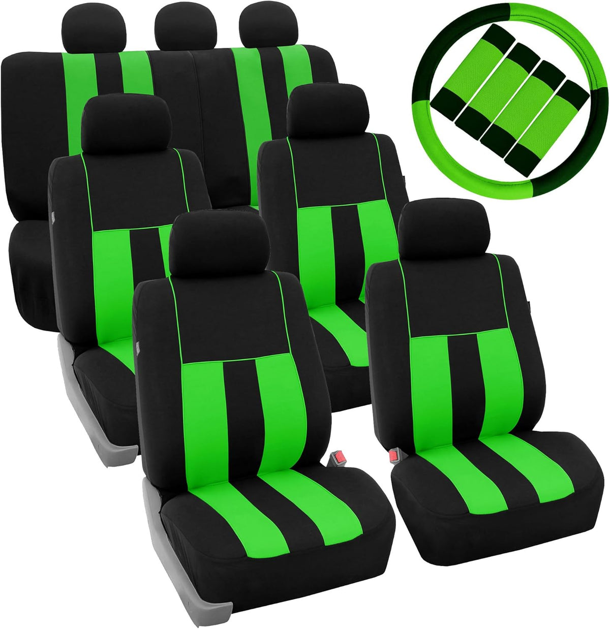 Blue Black Striped Car Seat Covers and Steering Wheel Cover Set D428355